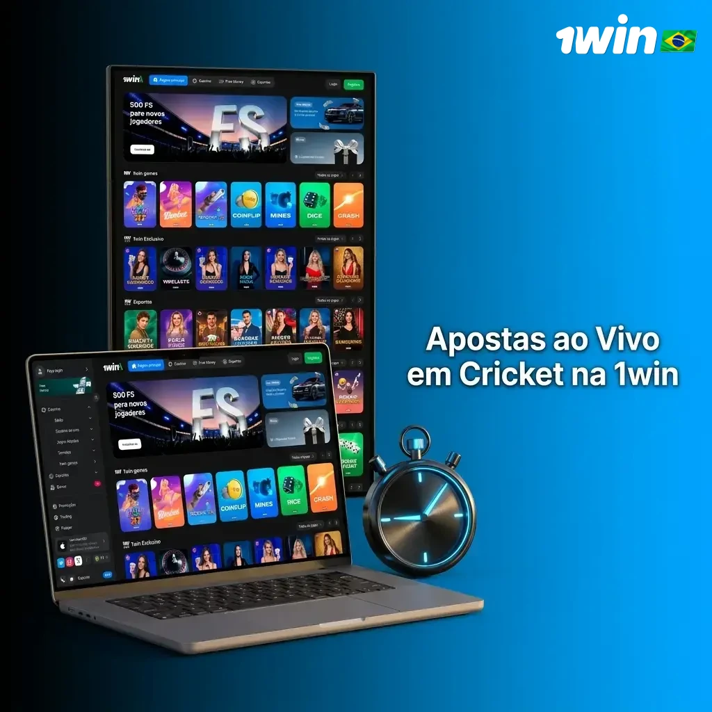 Apostas ao vivo em cricket na 1win com odds em tempo real, cash out e streaming integrado na plataforma