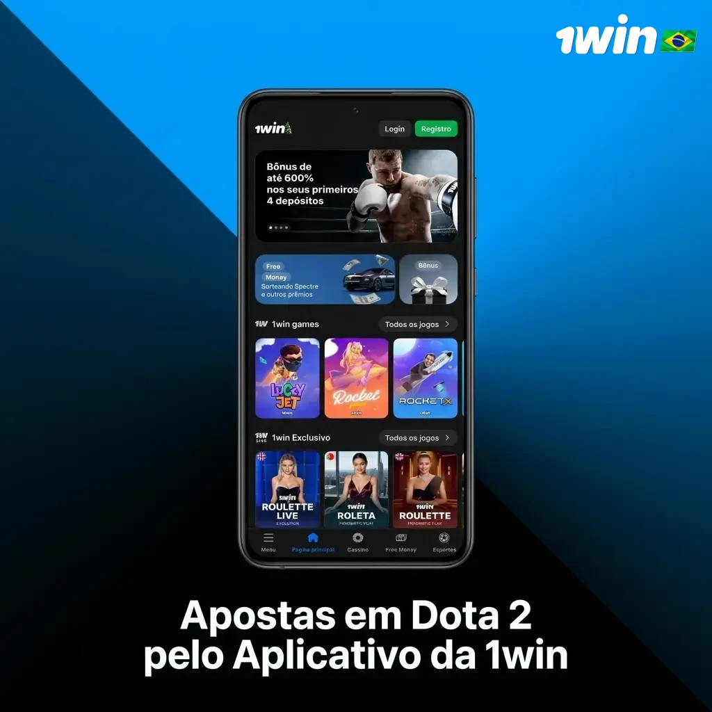 Aplicativo 1win para apostas em Dota 2 no celular com odds ao vivo e depósito via Pix