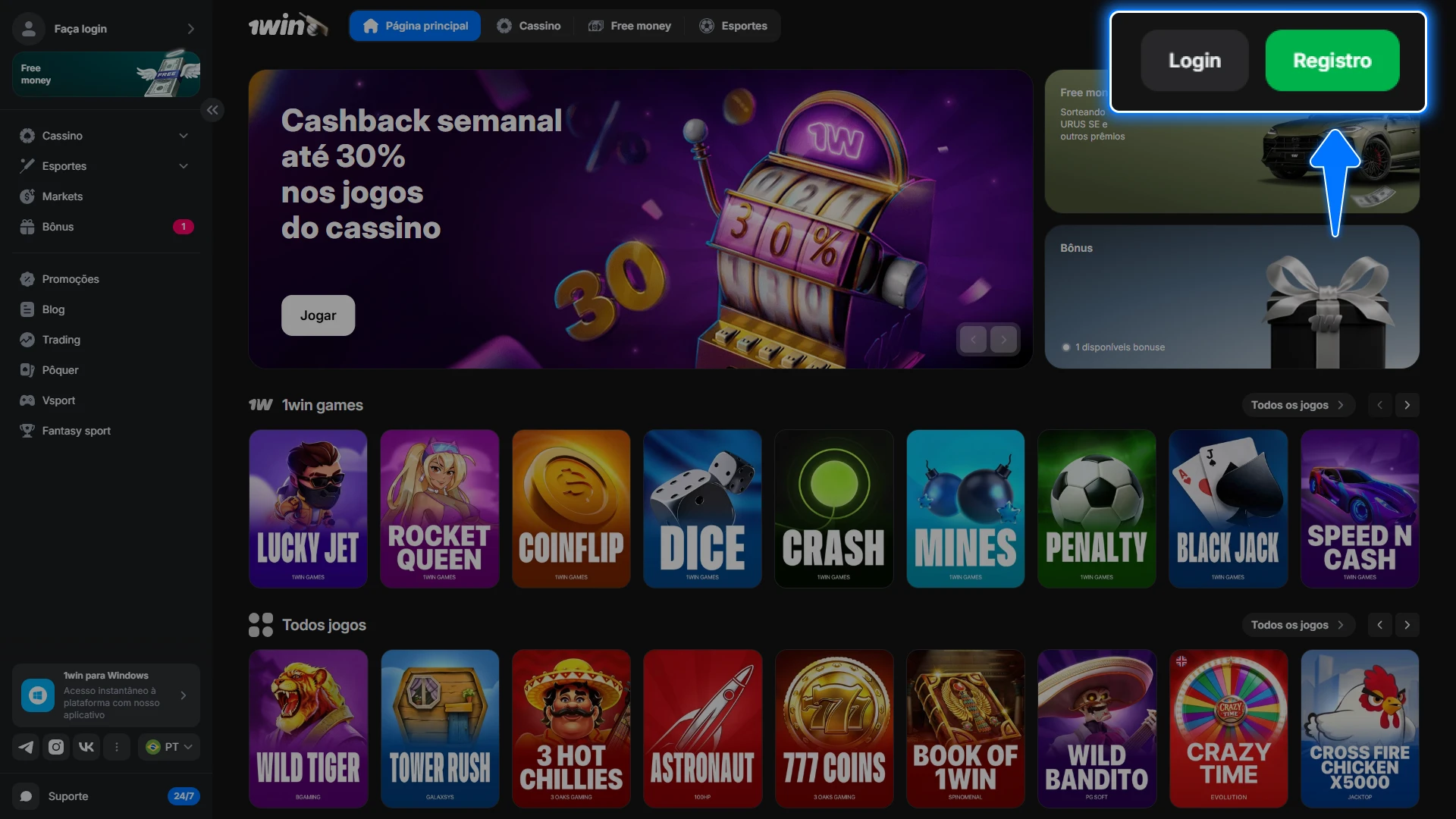 Clique no botão de registro da 1win agora para iniciar seu cadastro e começar a voar com o Lucky Jet.